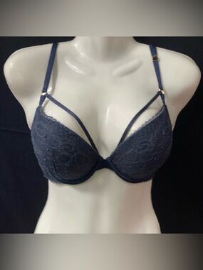 Victoria’s Secret Navy Lace Strappy Push Up Bra 32D
